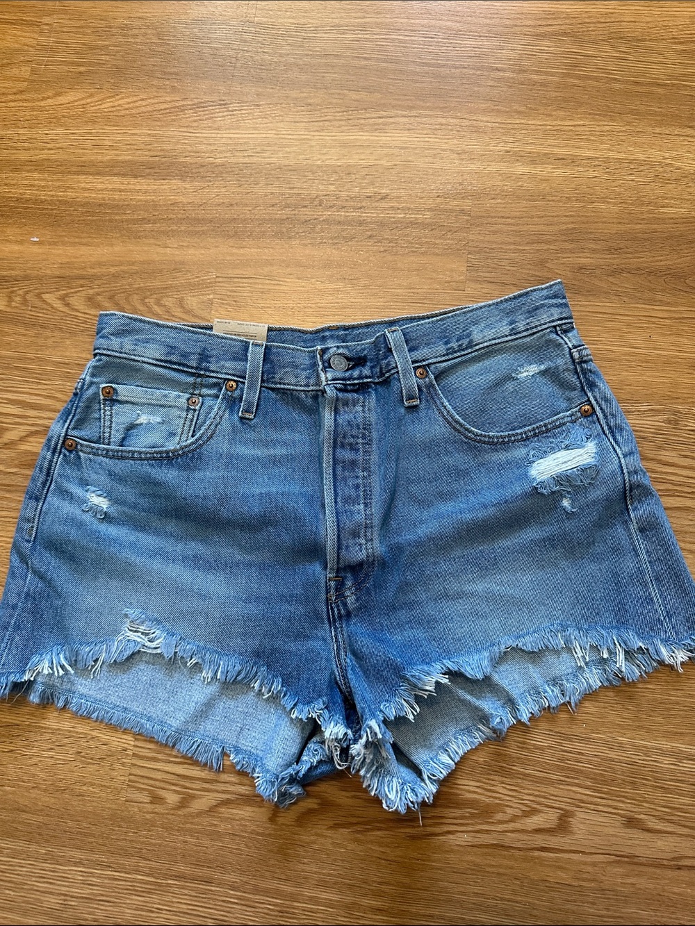 Levi Strauss Distressed Blue Denim Jean Shorts